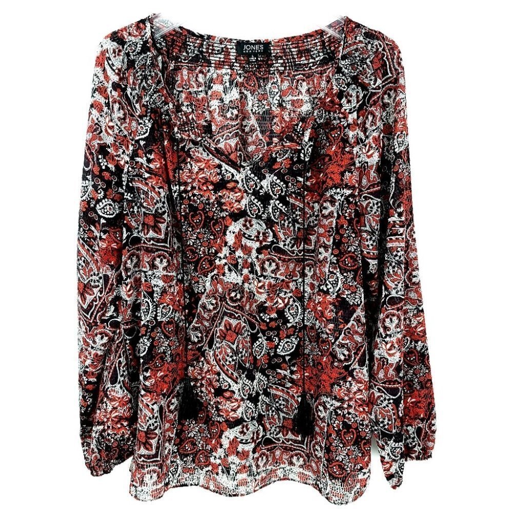 Jones New York EUC Women's L Paisley Off Shoulder Bohemain Fringe Light Top
